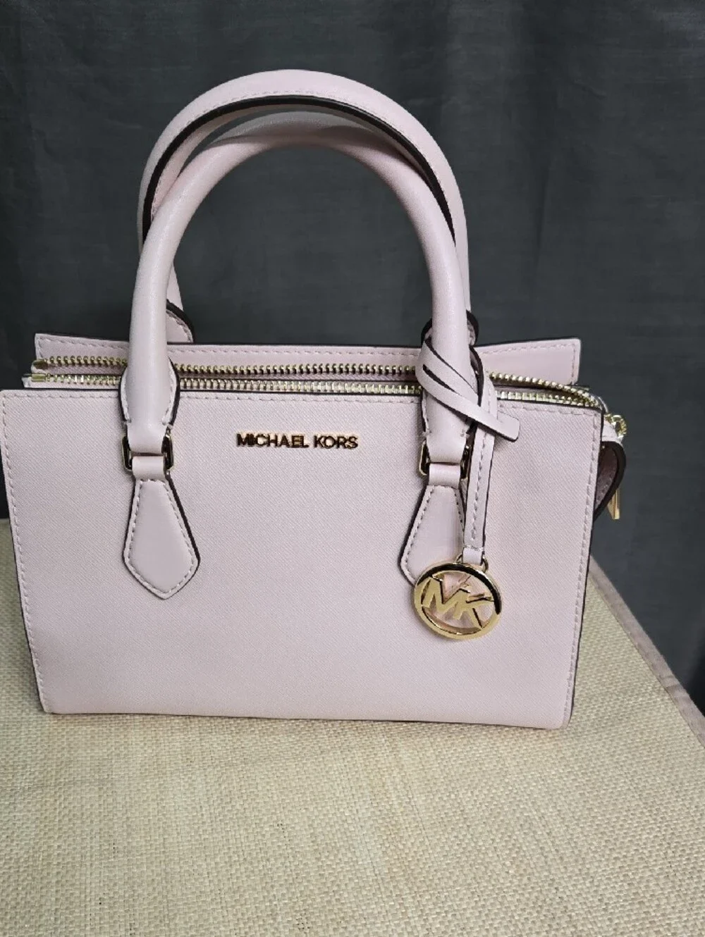 Like-new! Michael Kors Pale Pink Saffiano Leather Satchel with Gold Accent